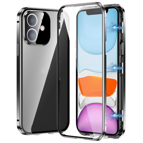 

For iPhone 11 Magnetic Double-buckle HD Tempered Glass Phone Case(Black)