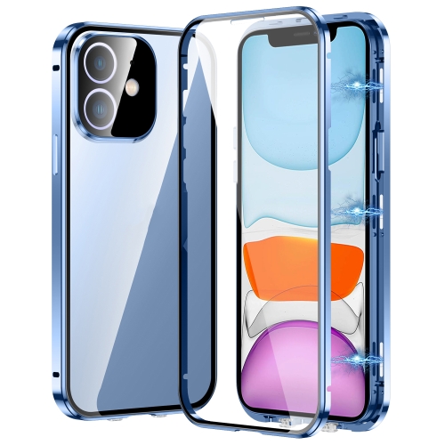 

For iPhone 11 Magnetic Double-buckle HD Tempered Glass Phone Case(Blue)