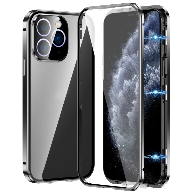 

For iPhone 11 Pro Magnetic Double-buckle HD Tempered Glass Phone Case(Black)