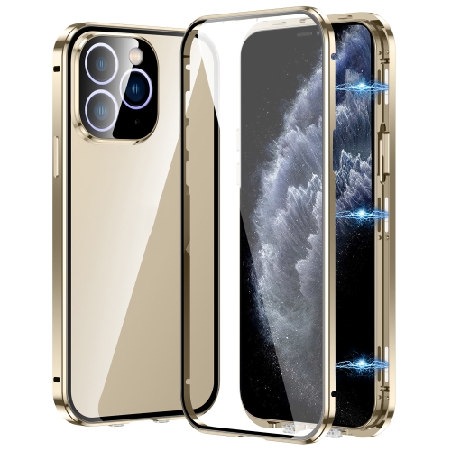 

For iPhone 11 Pro Magnetic Double-buckle HD Tempered Glass Phone Case(Gold)