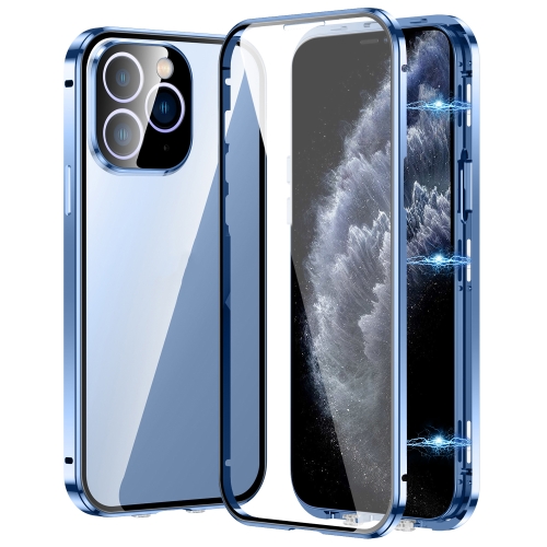 

For iPhone 11 Pro Max Magnetic Double-buckle HD Tempered Glass Phone Case(Blue)
