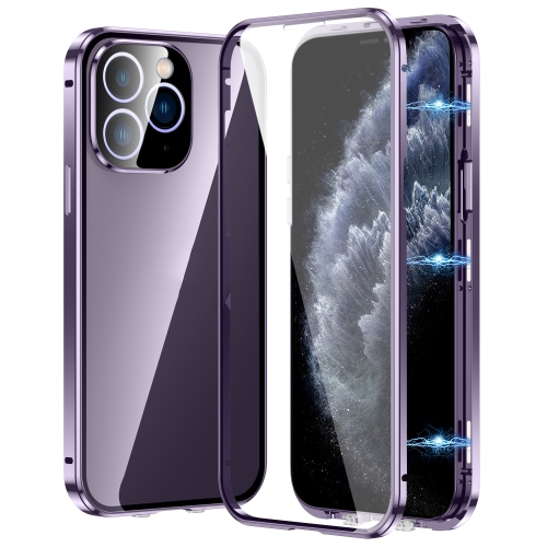 

For iPhone 11 Pro Max Magnetic Double-buckle HD Tempered Glass Phone Case(Purple)