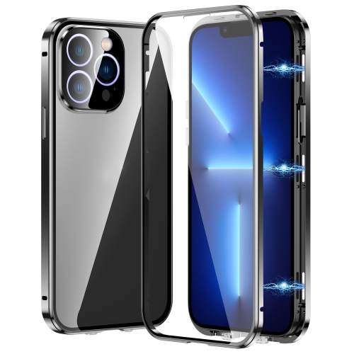 

For iPhone 13 Pro Magnetic Double-buckle HD Tempered Glass Phone Case(Black)