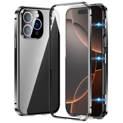 

For iPhone 16 Pro Max Magnetic Double-buckle HD Tempered Glass Phone Case(Black)