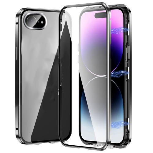 

For iPhone 16e Magnetic Double-buckle HD Tempered Glass Phone Case(Black)