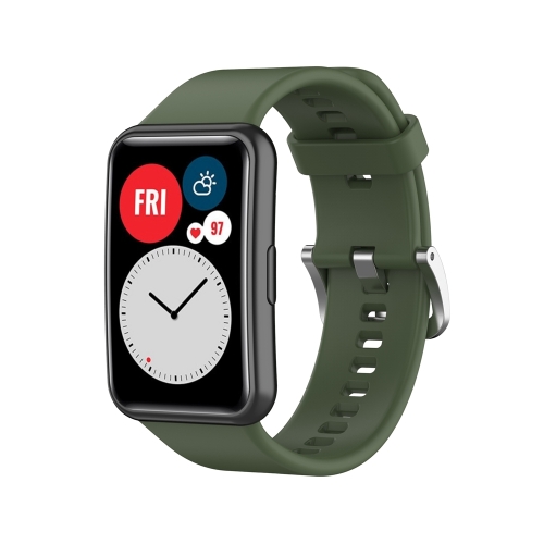 For Huawei Watch Fit Special Edition Silicone Silver Steel Buckle Watch Band(Dark Green) microsoft bluetooth mouse forest camo special edition