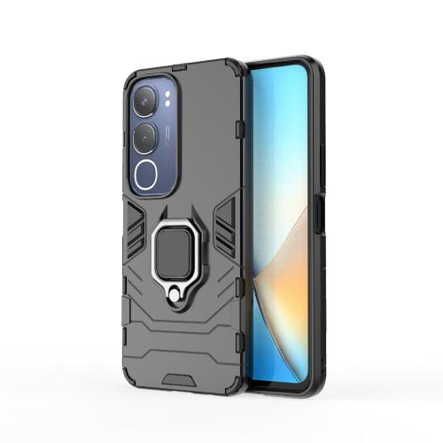 

For vivo Y29 5G Global Shockproof PC + TPU Holder Phone Case(Black)