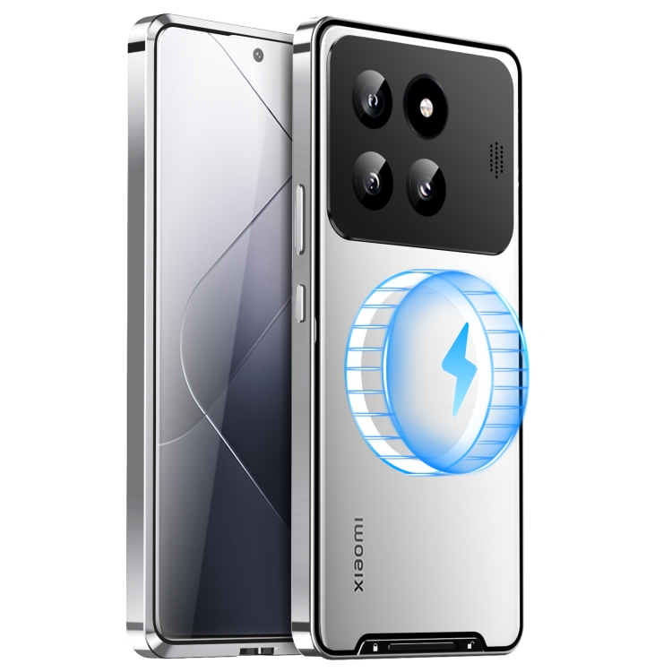 

For Xiaomi 14 Pro Aromatherapy Magnetic Metal Phone Case(Silver)