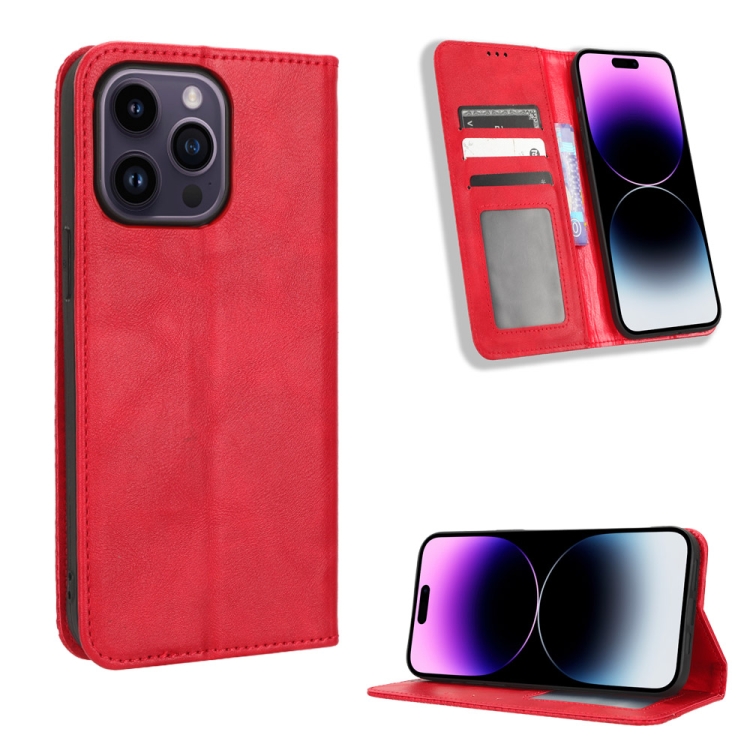 

For iPhone 15 Pro Max Magnetic Buckle Retro Texture Leather Phone Case(Red)