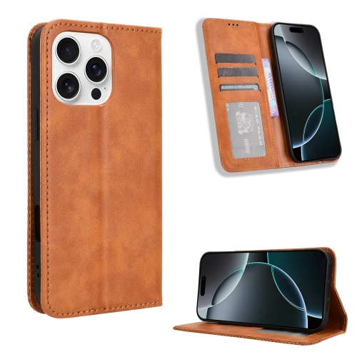 

For iPhone 16 Pro Magnetic Buckle Retro Texture Leather Phone Case(Brown)