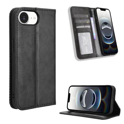

For iPhone 16e Magnetic Buckle Retro Texture Leather Phone Case(Black)