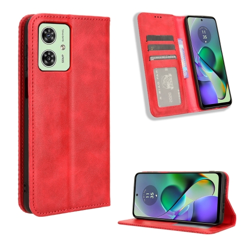 

For Motorola Moto G54 5G Magnetic Buckle Retro Texture Leather Phone Case(Red)