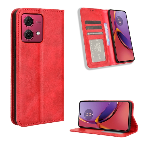 For Motorola Moto G84 5G Magnetic Buckle Retro Texture Leather Phone Case( Red)