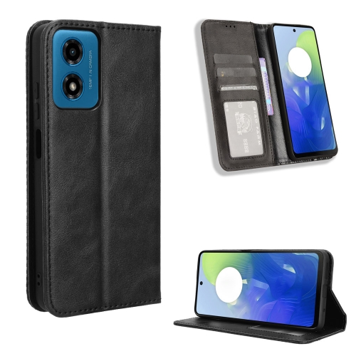 

For Motorola Moto G04 / G24 Magnetic Buckle Retro Texture Leather Phone Case(Black)