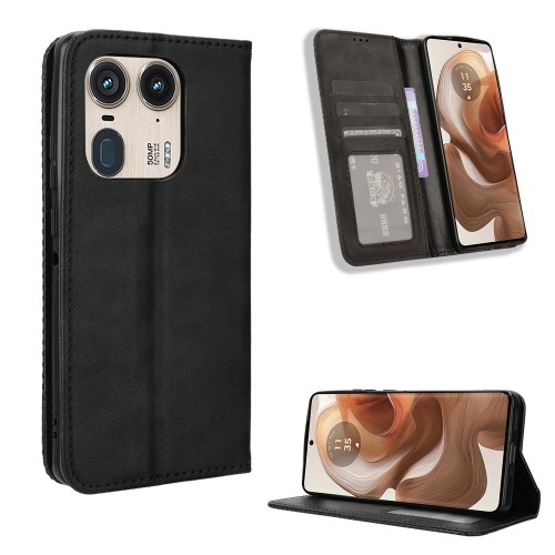 

For Motorola Edge 50 Ultra 5G Magnetic Buckle Retro Texture Leather Phone Case(Black)