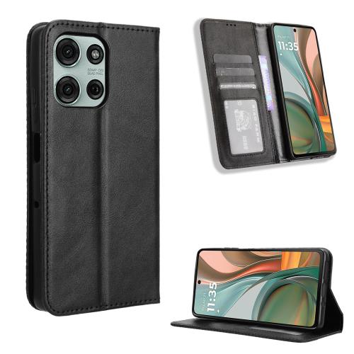 For Motorola Moto G75 5G Magnetic Buckle Retro Texture Leather Phone Case(Black)