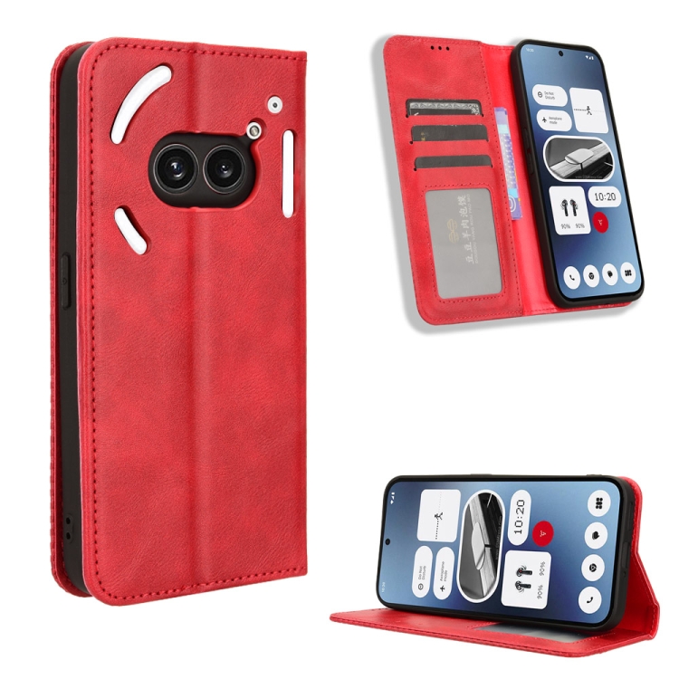 

For Nothing Phone 2a Magnetic Buckle Retro Texture Leather Phone Case(Red)