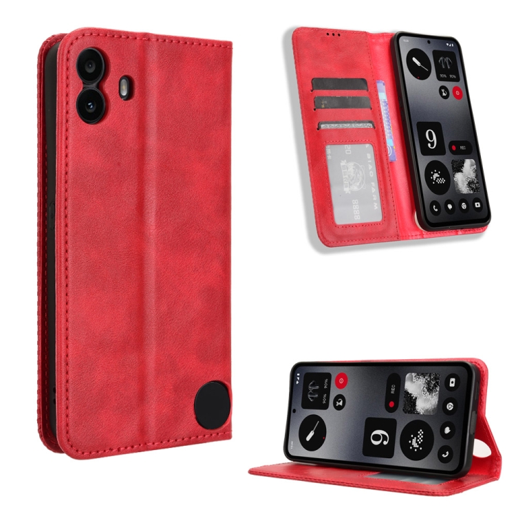 

For Nothing CMF Phone 1 Magnetic Buckle Retro Texture Leather Phone Case(Red)