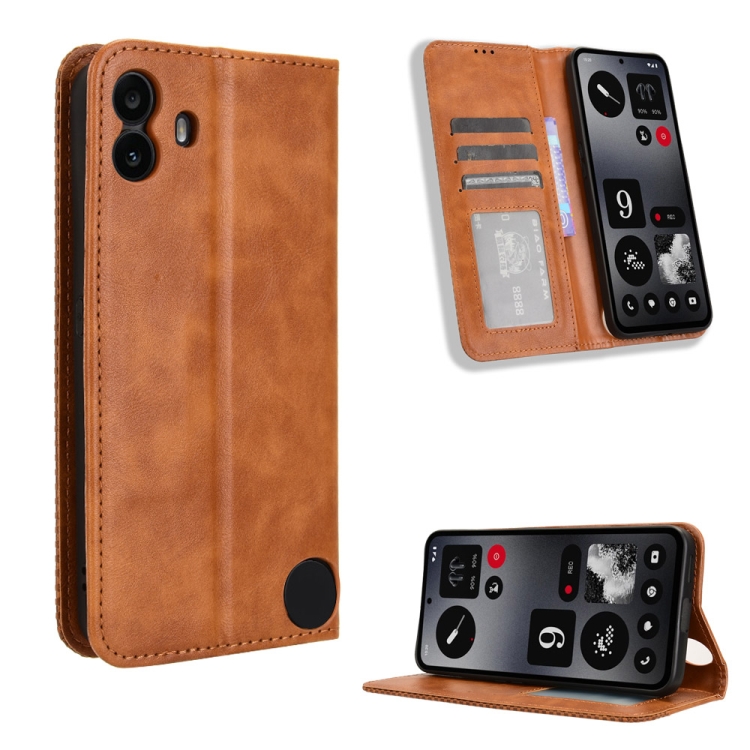 

For Nothing CMF Phone 1 Magnetic Buckle Retro Texture Leather Phone Case(Brown)
