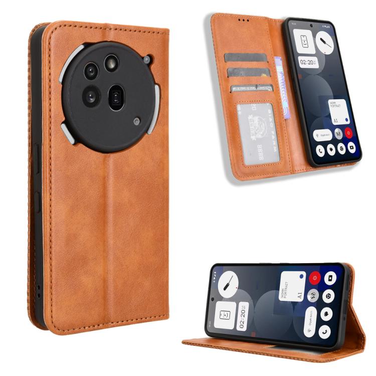 

For Nothing Phone 3a Pro Magnetic Buckle Retro Texture Leather Phone Case(Brown)