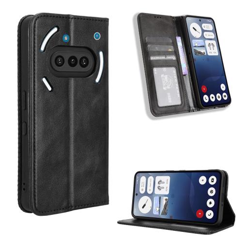 

For Nothing Phone 3a Magnetic Buckle Retro Texture Leather Phone Case(Black)