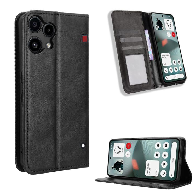 

For Nothing Phone 3a Lite Magnetic Buckle Retro Texture Leather Phone Case(Black)