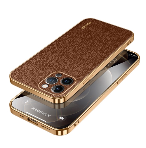 

For iPhone 15 Pro Max SULADA TPU + Litchi Texture Leather Phone Case(Brown)