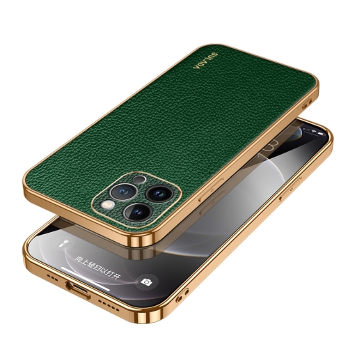 

For iPhone 15 Pro SULADA TPU + Litchi Texture Leather Phone Case(Green)