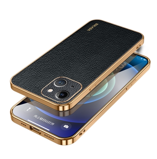 

For iPhone 15 Plus SULADA TPU + Litchi Texture Leather Phone Case(Black)