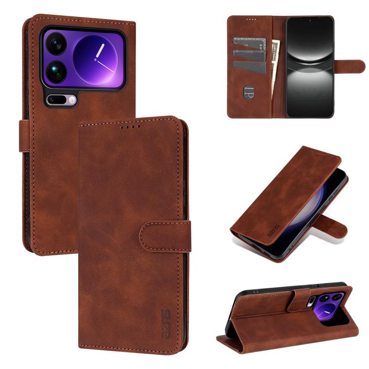 

For Xiaomi 17 Pro Max AZNS Skin Feel Calf Texture Flip Leather Phone Case(Brown)