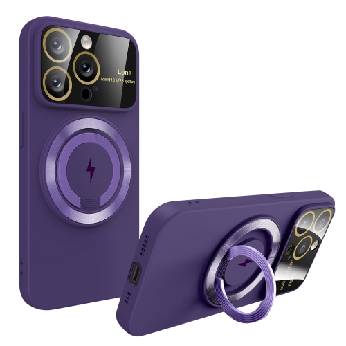 

For iPhone 15 Pro Max Large Window MagSafe Magnetic Holder Phone Case(Dark Purple)