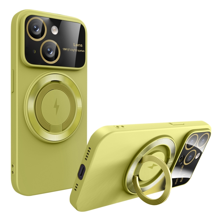 

For iPhone 15 Large Window MagSafe Magnetic Holder Phone Case(Avocado Green)