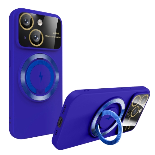 

For iPhone 15 Large Window MagSafe Magnetic Holder Phone Case(Klein Blue)