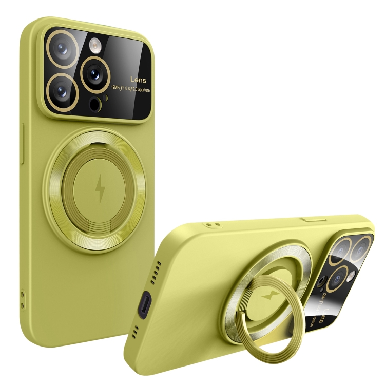 

For iPhone 14 Pro Large Window MagSafe Magnetic Holder Phone Case(Avocado Green)