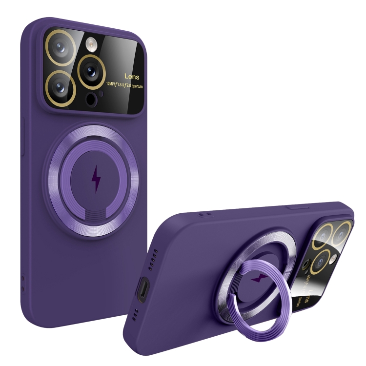 

For iPhone 14 Pro Max Large Window MagSafe Magnetic Holder Phone Case(Dark Purple)
