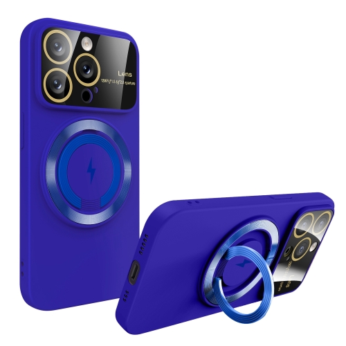 

For iPhone 14 Pro Max Large Window MagSafe Magnetic Holder Phone Case(Klein Blue)