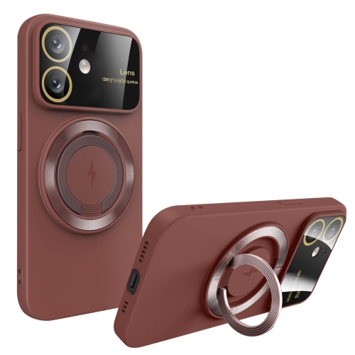 

For iPhone 12 Large Window MagSafe Magnetic Holder Phone Case(Claret Red)