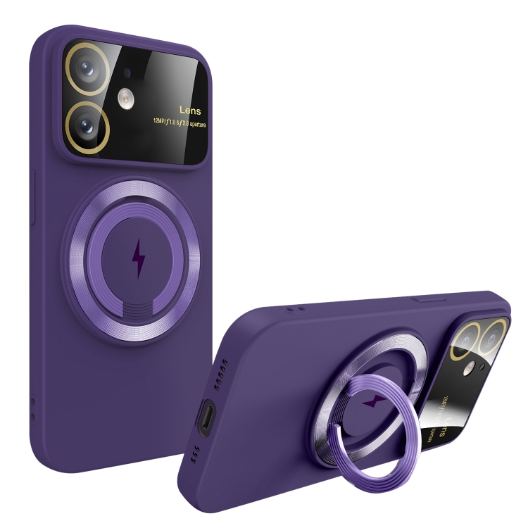 

For iPhone 11 Large Window MagSafe Magnetic Holder Phone Case(Dark Purple)