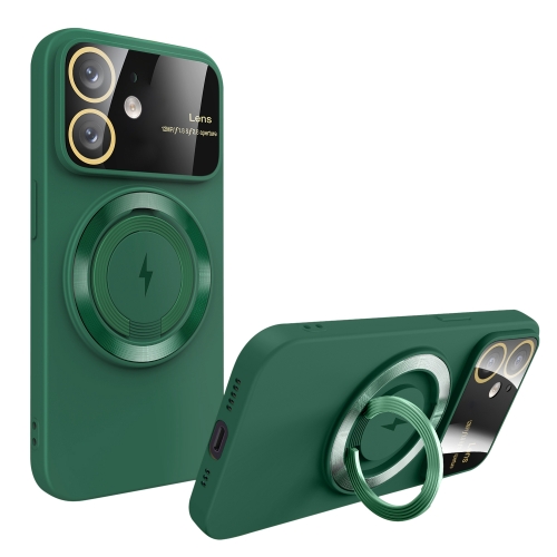 

For iPhone 11 Large Window MagSafe Magnetic Holder Phone Case(Dark Green)