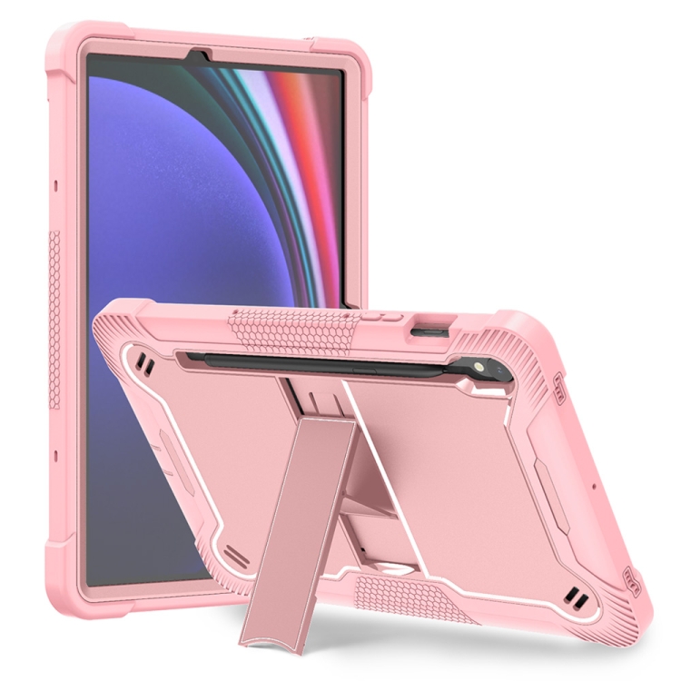 

For Samsung Galaxy Tab S9 Shockproof Silicone Hybrid PC Tablet Case with Holder(Rose Gold)