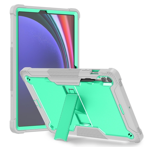 For Samsung Galaxy Tab S9+ Shockproof Silicone Hybrid PC Tablet Case with Holder(Mint Green + Grey) godox v850iii 2 4g wireless camera flash speedlite on camera transmitter receiver speedlight 1 8000s hss gn60 with 2600mah large capacity battery replacement for canon nikon sony panasonic olympus dslr cameras