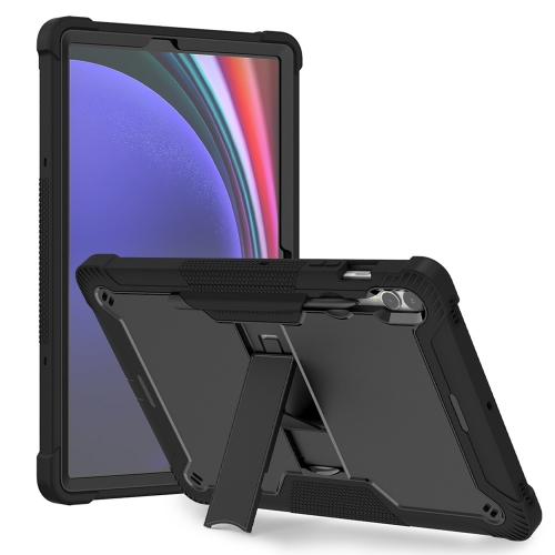 

For Samsung Galaxy Tab S9+ Shockproof Silicone Hybrid PC Tablet Case with Holder(Black)