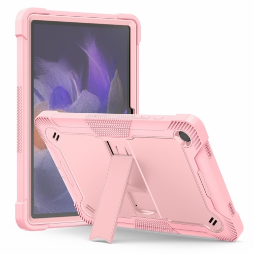 For Samsung Galaxy Tab A9 Shockproof Silicone Hybrid PC Tablet Case with Holder(Rose Gold) luxury custom made lacquered marble with mobile phone holder manicure table with fan and matching technician chair
