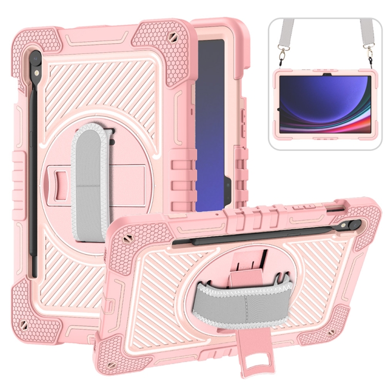 

For Samsung Galaxy Tab S9 360 Degree Rotation PC Contrast Silicone Tablet Case(Rose Gold)