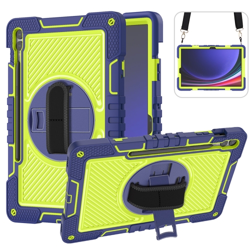 

For Samsung Galaxy Tab S9+ 360 Degree Rotation PC Contrast Silicone Tablet Case(Navy Blue + Yellow Green)