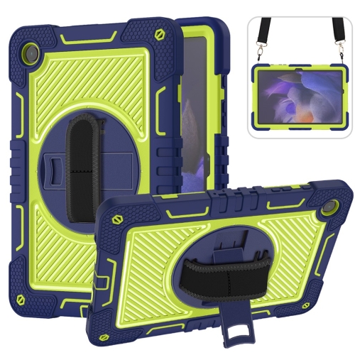 

For Samsung Galaxy Tab A9+ 360 Degree Rotation PC Contrast Silicone Tablet Case(Navy Blue + Yellow Green)