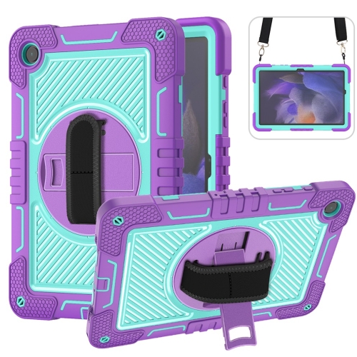 

For Samsung Galaxy Tab A9+ 360 Degree Rotation PC Contrast Silicone Tablet Case(Purple + Mint Green)