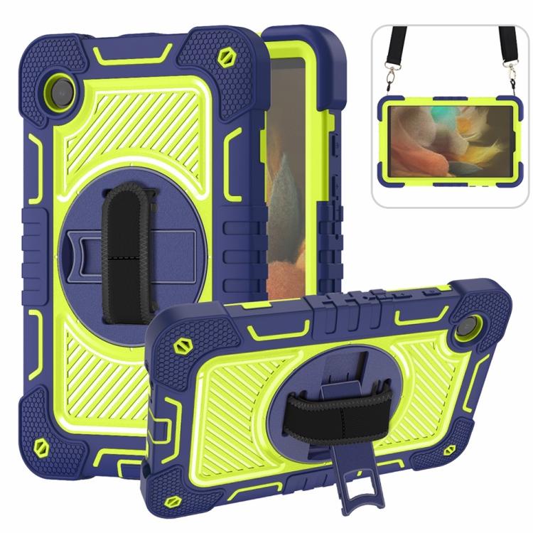 

For Samsung Galaxy Tab A11 360 Degree Rotation PC Contrast Silicone Tablet Case(Navy Blue + Yellow Green)