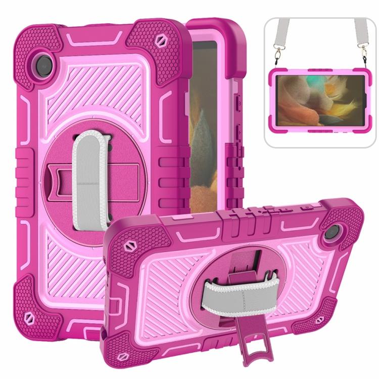 

For Samsung Galaxy Tab A11 360 Degree Rotation PC Contrast Silicone Tablet Case(Rose Red + Pink)