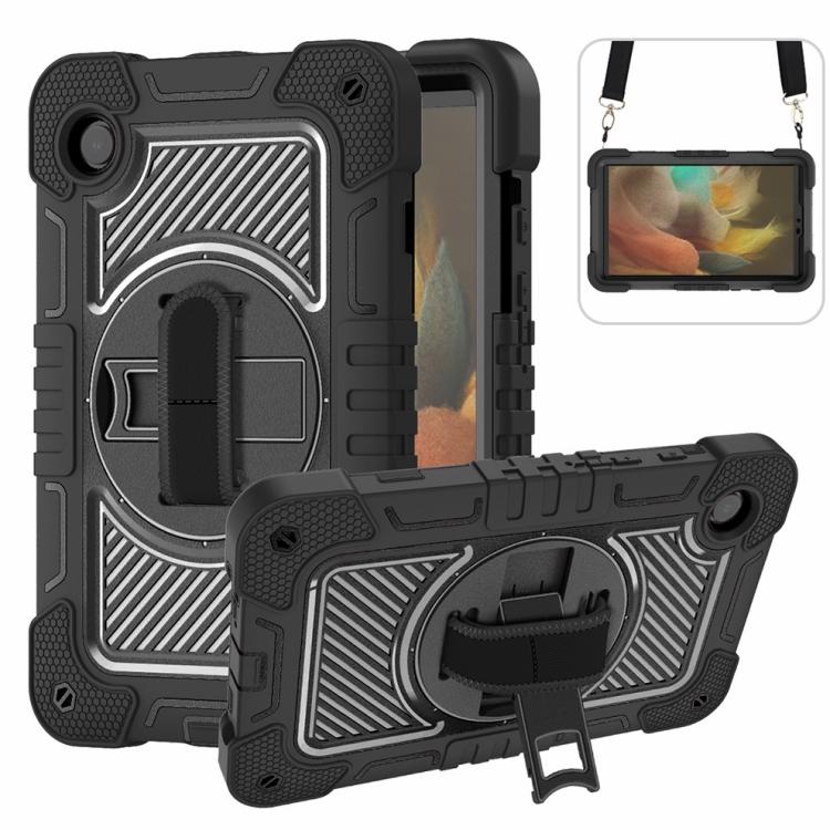 

For Samsung Galaxy Tab A11 360 Degree Rotation PC Contrast Silicone Tablet Case(Black)